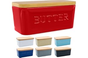 PRIORITY CHEF PriorityChef Large Butter Dish with Lid for Countertop, Ceramic Butter Container With Airtight Cover, Butter Keeper for Counter or Fridge, Butter Holder Storage, Red