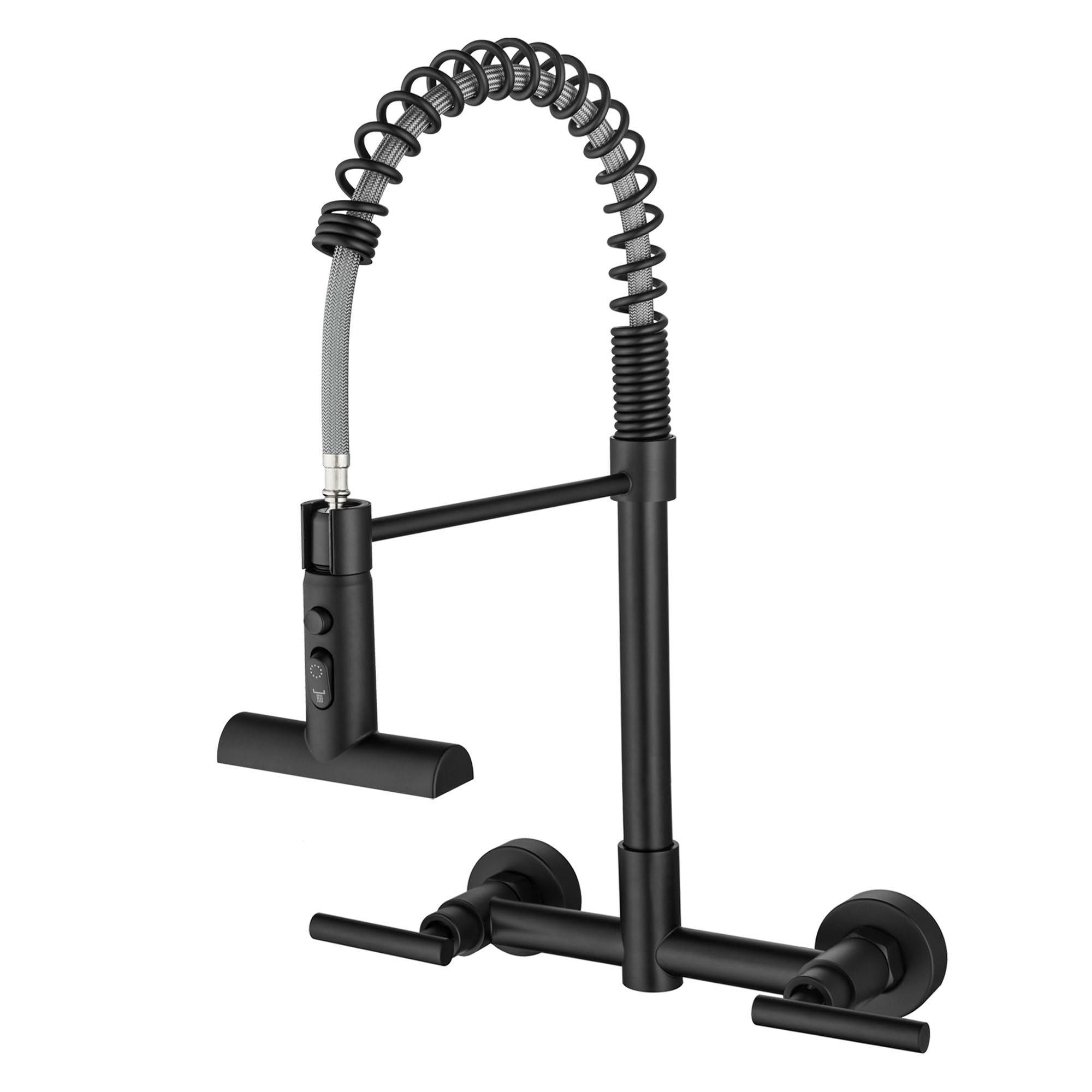 Photo 1 of Wall Mount Kitchen Faucets, LUOGULIANG 8 Inch Center Wall Mounted Kitchen Sink Faucet with Sprayer, Matte Black