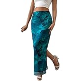 BJhaz Women's Floral Midi Fall Skirt Mesh Slit Split Long Maxi Skirts Women Outfit