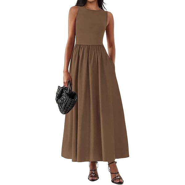 Women's Summer Mock Neck Maxi Dress – Sleeveless, Elastic, Slim Fit Vacation Sundress With Pockets - View #13
