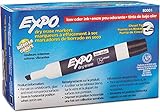 Expo 80001 Low Odor Chisel Point Dry Erase Markers, Low Odor Alcohol-Based Ink, Designed for Whiteboards, Glass and Most Non-Porous Surfaces, Black, 12 Units per Box, Pack of 1 Box