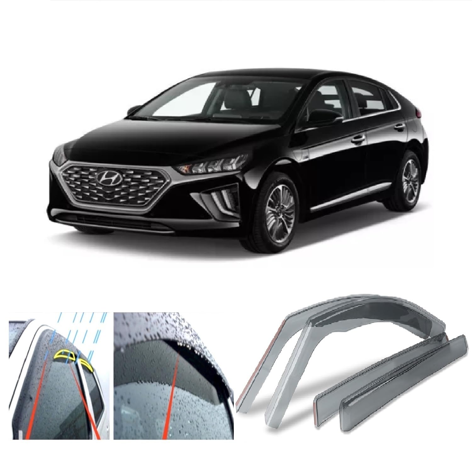 AC WOW 4x Wind Deflectors Compatible with Hyundai Ioniq Hybrid Electric Plug-in 2016 2017 2018 2019 2020 2021 2022 Acrylic Glass PMMA