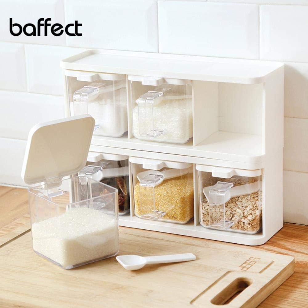 SAOJI Baffect Spice Rack Seasoning Storage Boxes for Spice Spice Jar Bottle With Handle Spoon Kitchen Storage Container Salt Sugar Box