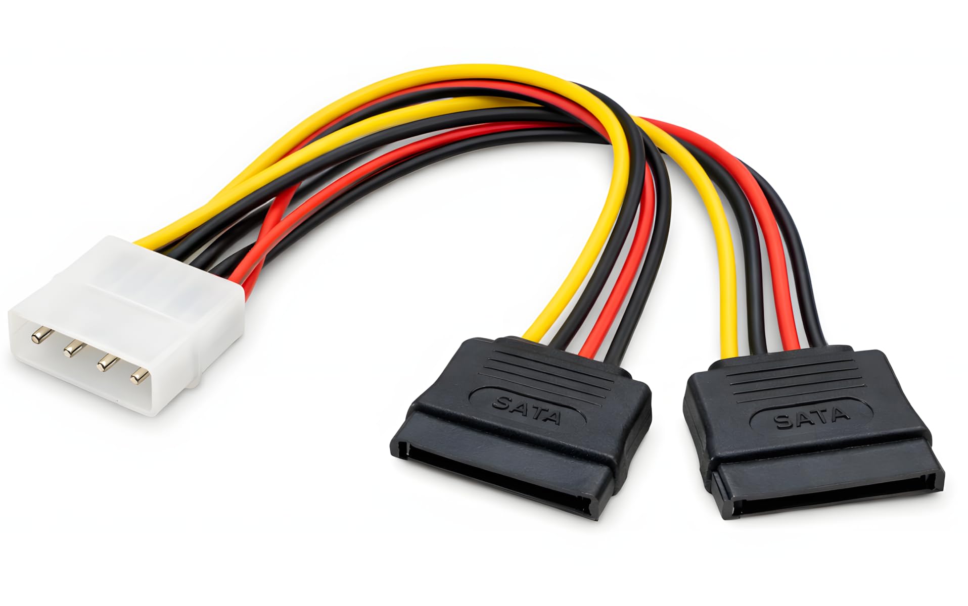 AKORD 4-Pin Molex to Dual SATA Power Splitter Cable, 17cm Y-Shape Internal PC Power Adapter for HDD and SSD, Male to Female Extension Connector