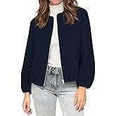 kipfall Womens Wool Blend Bomber Jackets Fall Winter Cropped Zip Up Coat Hoodless Outwear with Pockets