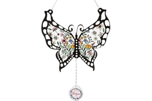 SATHGA Stained Glass Window Hanging,Butterfly Garden Suncatchers with Chain,Black Hand-Craft Stained Glass Panel for Home Decor,Ideal Present for Mother's Day,Birthday(7.3''H*8''W