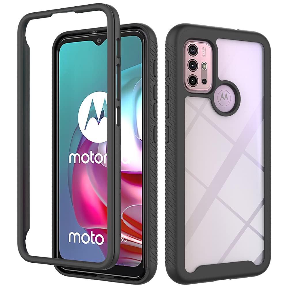 Motorola Moto G30 Case, Moto G10 Case Clear 360 Full-Body Shockproof Protection Cover Shock Absorption Slim Silicone Bumper Rugged Armor Protective Phone Case for Moto G30/Moto G10, Black