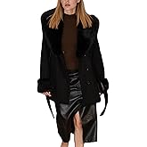 Bellivera Women's Fall Winter Coat Elegant Notched Lapel Single Breasted Trench Coat with Detachable Faux Fur Collar