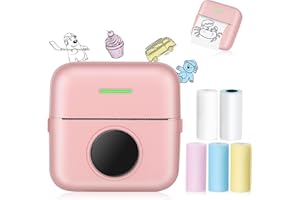 Bakoor Portable Printer, Sticker Printer with 5 Rolls Thermal Paper, Gift for Kids, Friends, Monochrome Printer for Pictures, Photos, Journals, DIY, Compatible with Android or iOS APP