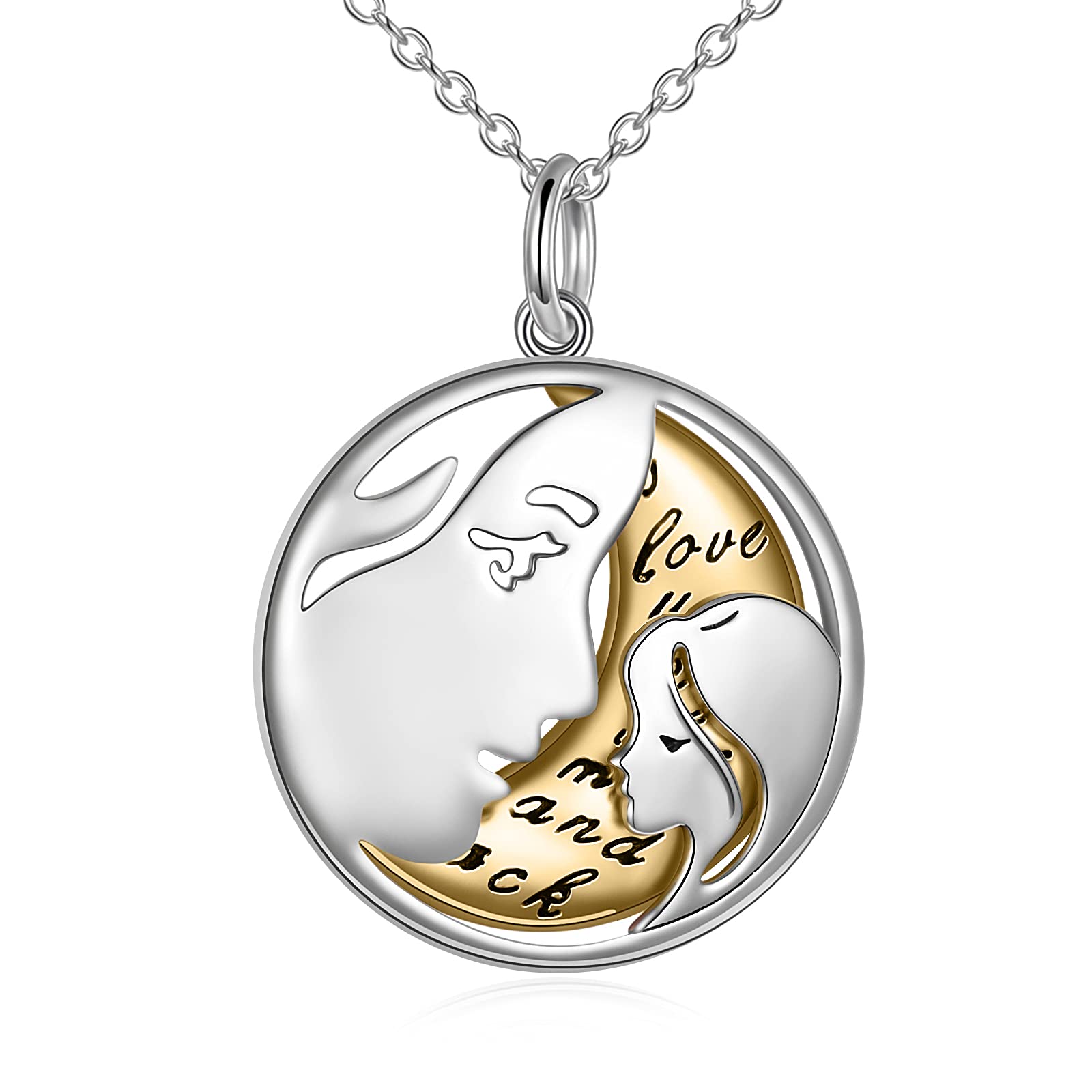 YFN Mother Daughter Necklace Sterling Silver Love You to the Moon and Back Pendant Mum Daughter Jewellery Birthday Mother's Day Gifts for Women Girls (Gold Plated Moon)