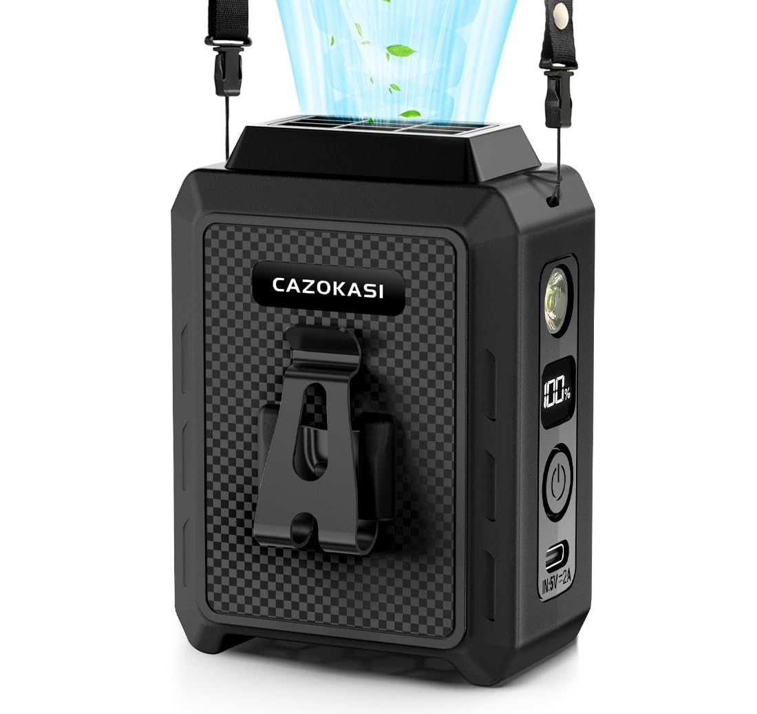 Photo 1 of CAZOKASI Personal Waist Clip Fan Rechargeable Wearable Hand Free Wearable Cooler Fan for Traveling Working Outdoor Office (5000mAh / Black)