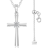 KRKC&CO Moissanite Cross Necklace for Women: D Color VVS1 0,09-0,3ct, 925 Vermeil Sterling Silver, Hypoallergenic Petite Pendant, Luxury Gifts for Birthday Anniversary Wedding, Gift Box with Handles