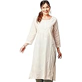 Ada Indian Hand Embroidered Chikankari White Cotton Kurti Kurta Tunic Dress for Women A100376