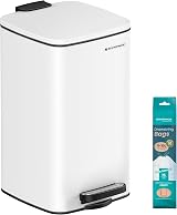 SONGMICS 8 L Kitchen Bin Steel Pedal with Inner Bucket Soft Close Cloud White