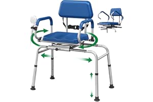 Loyoda FSA/HSA Eligible Sliding Shower Chair Tub Transfer Bench for Bathtub with Swivel Seat, Padded Shower Bench with Pivoting Arms, Height Adjustable Shower Seat, 350 lbs, Blue, Standard