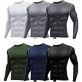 Hicarer 6 Pack Men's Thermal Compression Shirts Athletic Long Sleeve Workout Running Shirt Winter Base Layer Sport Top
