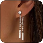 Kakonia 14K Gold Plated 925 Sterling Silver Posts Dangle Earrings for Women Hypoallergenic Pearl CZ Drop Earring Dainty Trendy Simple Long Dangling Threader Earrings for Women Jewelry Gifts