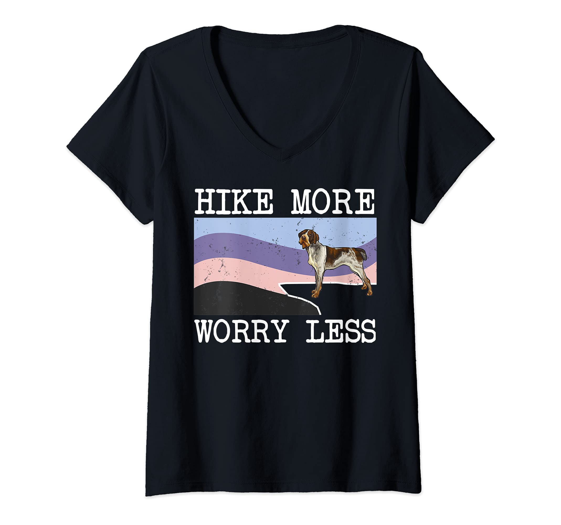 Womens German Wirehaired Pointer Hike More Worry Less Dog Hiking V-Neck T-Shirt