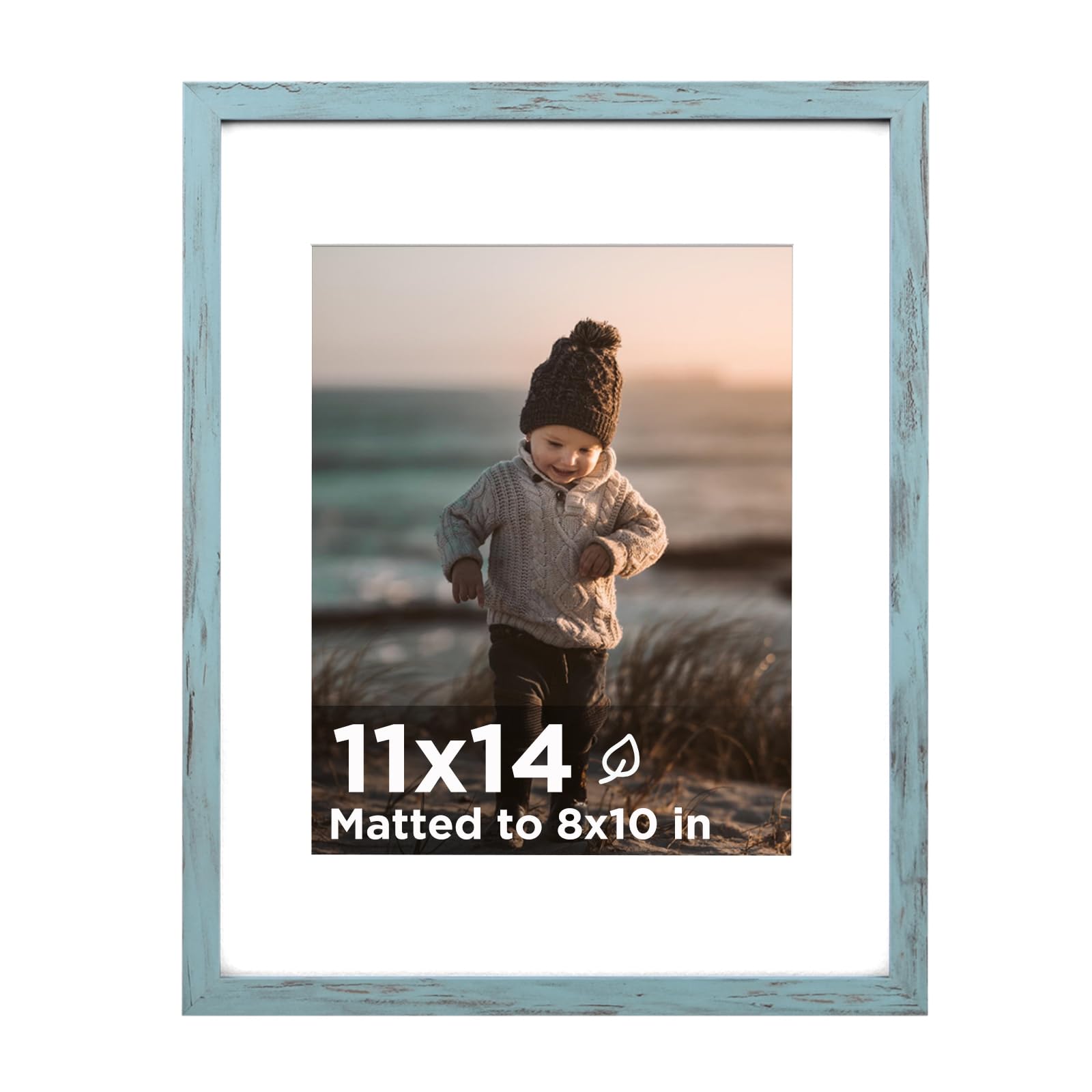 KINLINK 11x14 Picture Frame Turmaline Blue, Wooden 14x11 Photo Frames with Plexiglass for 8x10 Picture with Mat or 11x14 Without Mat, 11 x 14 Frame for Art Collage Gallery Wall and Tabletop Display