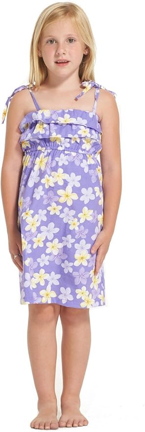 ハワイの女の子の弾性のダブルフリルハワイアンルアウのドレスプルメリア フローラル パープル ワンピース チュニック 通販 Amazon
