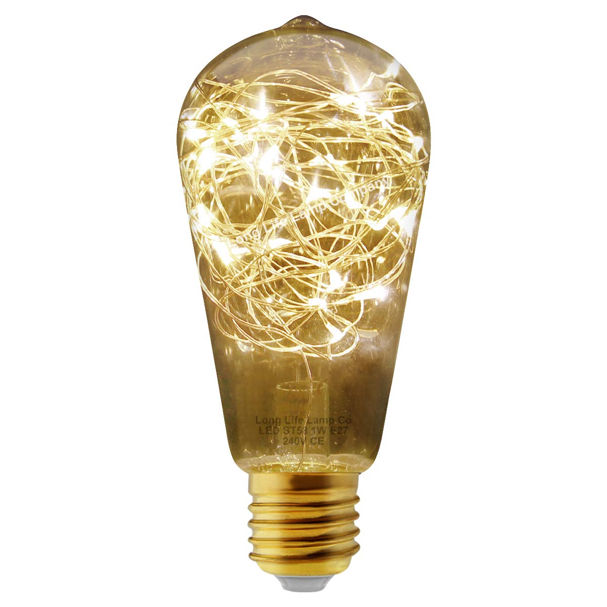 Long Life Lamp Company 1w ST58 LED Industrial Decorative Light Bulb Coloured Fairy String Filament E27 (Warm)