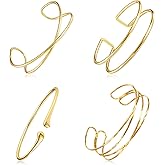 Grevosea Upper Arm Cuff Jewelry, 4 Pcs Gold Arm Cuffs Adjustable Minimalist Gold Arm Band Cuff Bracelets for Women
