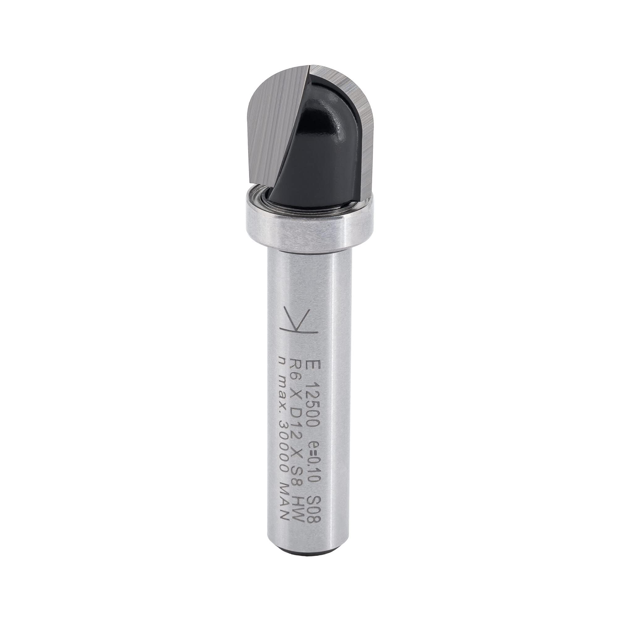 ENT 12500 Fillet Cutter Carbide Tungsten, Shank (S) 8 mm, Radius (R) 6 mm, D 12 mm, NL 12 mm, SL 32 mm, with Ball Bearing, Wood Working, Router