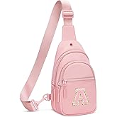 CLOUDWINGS Small Initial Sling Crossbody Bags for Girls Fanny Pack Chest Bag Purse Personalized Birthday Gift - Pink - A