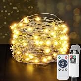 Rechargeable Fairy Lights Plug In 33FT 100 LED,8 Modes Fairy Lights Battery Operated with Remote Timer USB Charging, IP65 Waterproof Outdoor Camping Lights, for Camping Patio Christmas Bedroom Decor