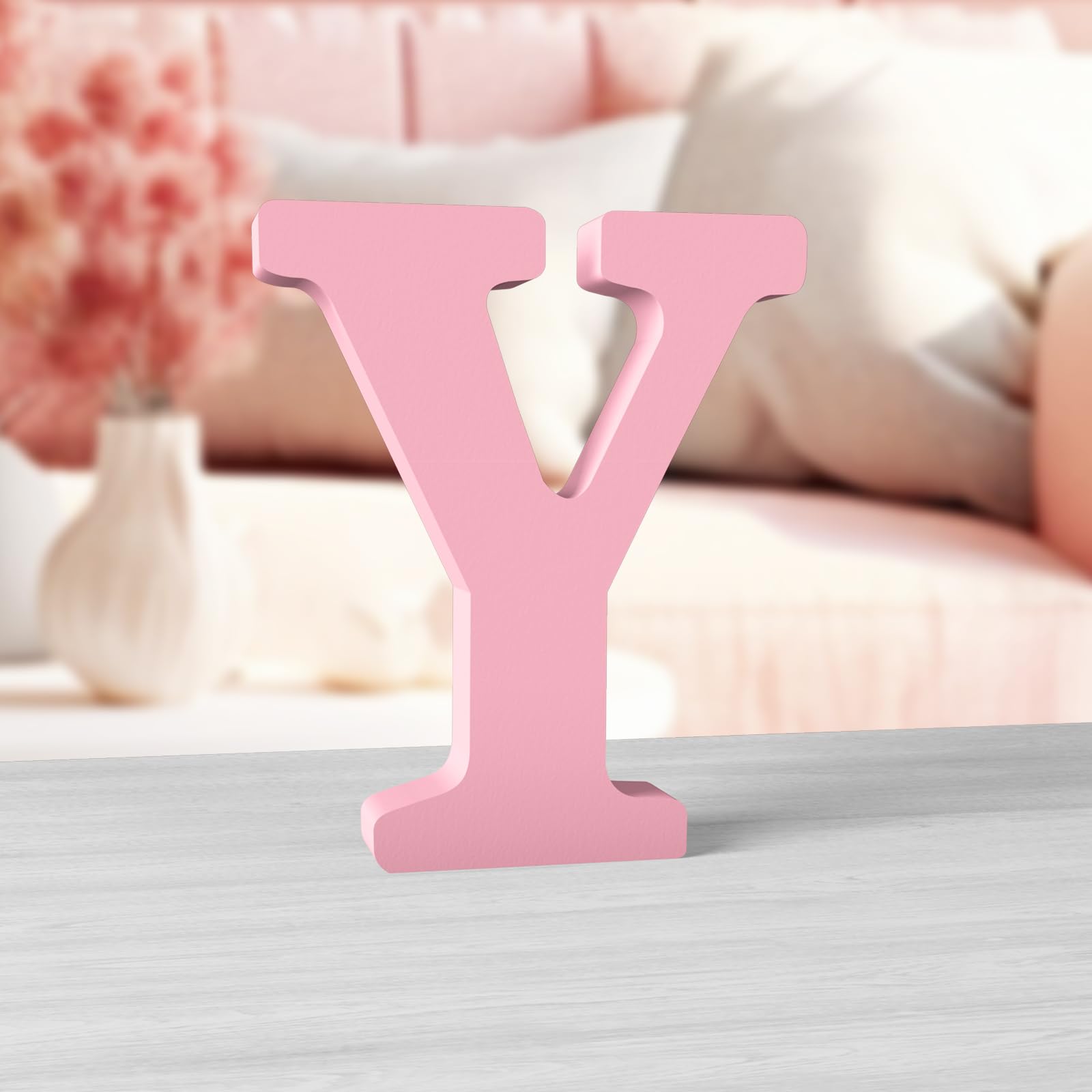 Aruatu 6 Inch Pink Wood Letters for Wall Decor - Unfinished Decorative Standing Slices Sign Board Decoration for Craft Home Party Projects (Y)