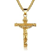jonline24h Men Women Stainless Steel Jesus Crucifix Cross Pendant Necklace Chain Silver Gold Black