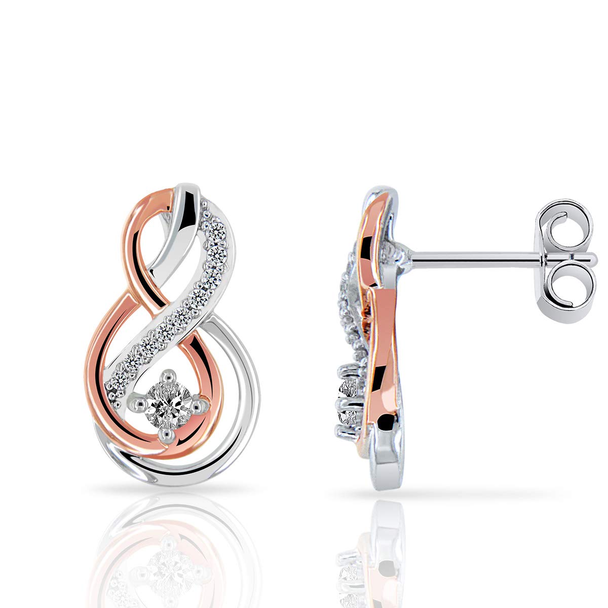 PLANETYS - 925 Sterling Silver Rhodium Finishing Earrings Rose Gold plated Cubic Zirconia