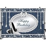 Mocsicka Denim and Diamond Backdrop 7x5ft Vinyl Happy Birthday High Heel Theme Party Photo Booth Backdrops Diamond Decoration Birthday Party Banner Photography Background