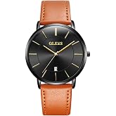 OLEVS Mens Watches Date Ultra Thin Minimalist Fashion Casual Analog Quartz Watch Slim Simple Big Face Waterproof Dress Wrist Watches with Leather Band for Men