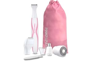 PINKPAPAYA Electric Razors for Women,foil Shaver,Bikini Trimmer,Leg Shaver,4IN1 Lady Electric Shaver for Pubic Hair,Legs,Face,Nose Trimmer,Facial Hair Removal/Remover,Wet/Dry Shaver,Rose/ret4