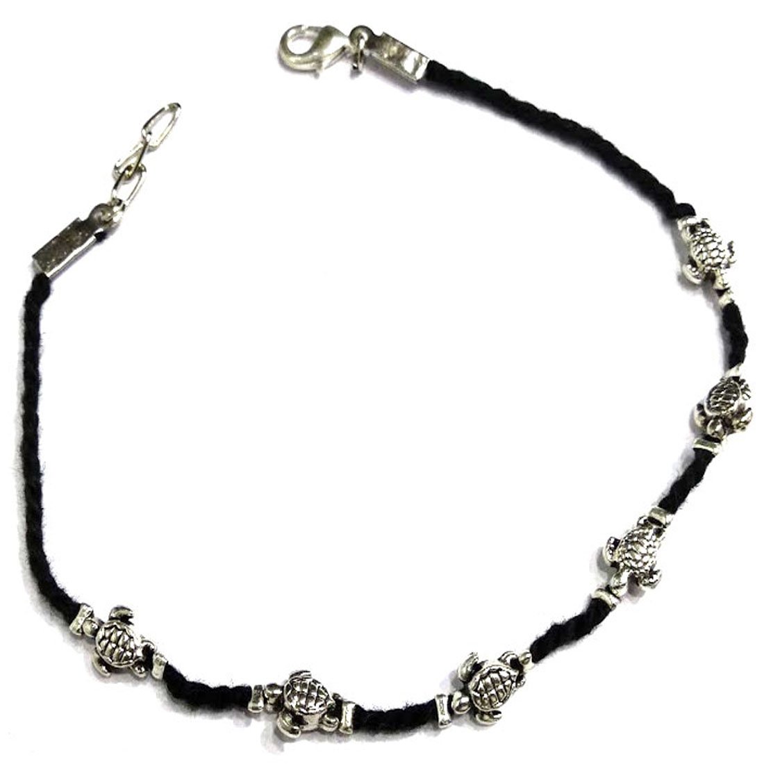 gurjari stylish women's black thread anklet with carving oxdised beads