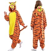 DSMTALS Kids Animal Onesie Pajamas Fleece Costume for Halloween, Cute Sleepwear Unisex Jumpsuit with Hood for Ages 2-12 Years