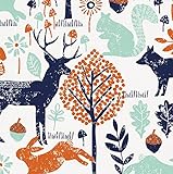 Carousel Designs Navy and Orange Woodland Animals Fabric by the Yard - Organic 100% Cotton