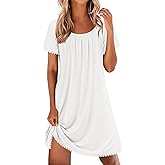 Ekouaer Cotton Nightgowns for Women Lace Trim Sleep Shirts Short Sleeve Night Shirts Sleep Dress with Pockets