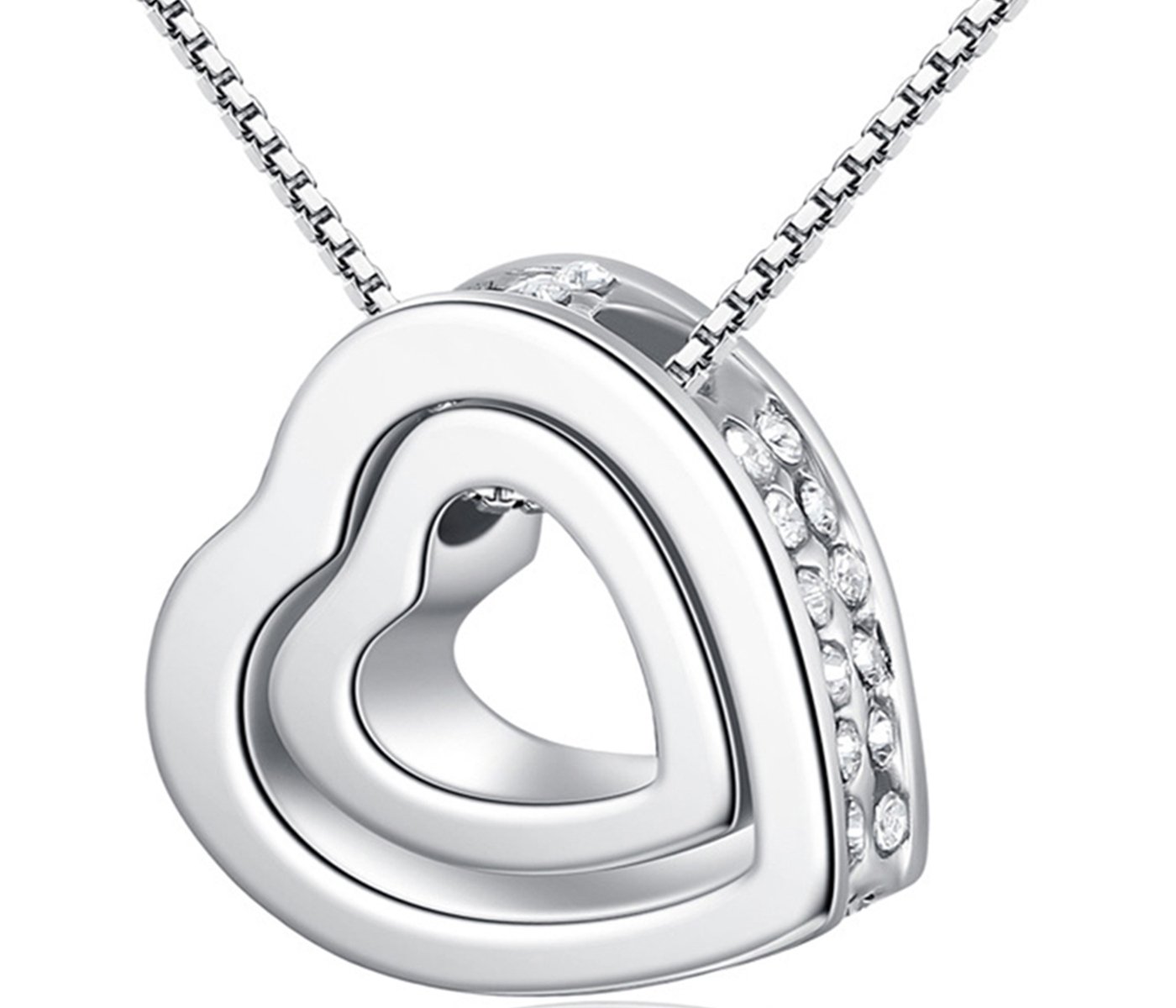 Double Love Heart Shape Pendant Necklace Made with SWAROVSKI Crystal for women