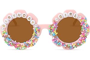 YOGFIT Round Flower Birthday Glasses for Kids Girls Cute Birthday Party Accessories Happy Birthday Gifts Birthday Sunglasses