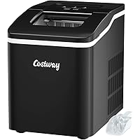 COSTWAY Ice Maker for Countertop, Bullet Ice Cubes Ready in 8 Mins, 26LBS/24H portable Ice Machine with Self-cleaning Function, Scoop and Removable Basket for Home, Office, Party and Bar (Black)