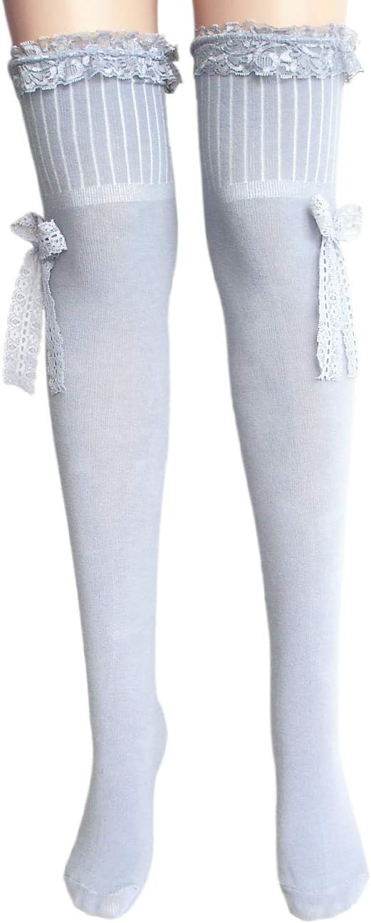 ladies cotton over the knee socks with lace