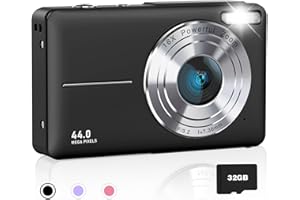 AiTechny Digital Camera, 1080P FHD Camera for Kids, 44MP Point and Shoot Digital Camera with 32GB Card, Fill Light, 16X Zoom, Anti-Shake, Compact Small Camera Gift for Teens Boys Girls(Black)