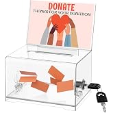THUQ Clear Donation Box with Lock &amp; Sign Holder, Versatile for Fundraising, Ballot Voting, Suggestions, and Tips Jar, Secure Storage Design, Size 6.2x4.6x4.0 Inch, Clear 1 Pack