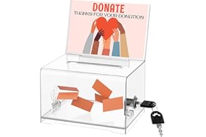 THUQ Clear Donation Box with Lock & Sign Holder, Versatile for Fundraising, Ballot Voting, Suggestions, and Tips Jar, Secure Storage Design, Size 6.2x4.6x4.0 Inch, Clear 1 Pack