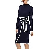 Long Sleeve Sweater Dress for Women Turtle Neck Bow Dresses for Women Bodycon Work Midi Dresses Old Money Fall Winter