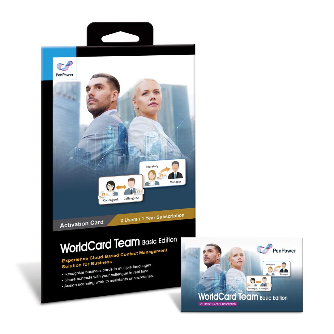 PenPower WorldCard Team (Basic Edition Activation Code∣1-Year Subscription, 2 Users) -Business Card Management Solution for Small and Medium-Sized Enterprises