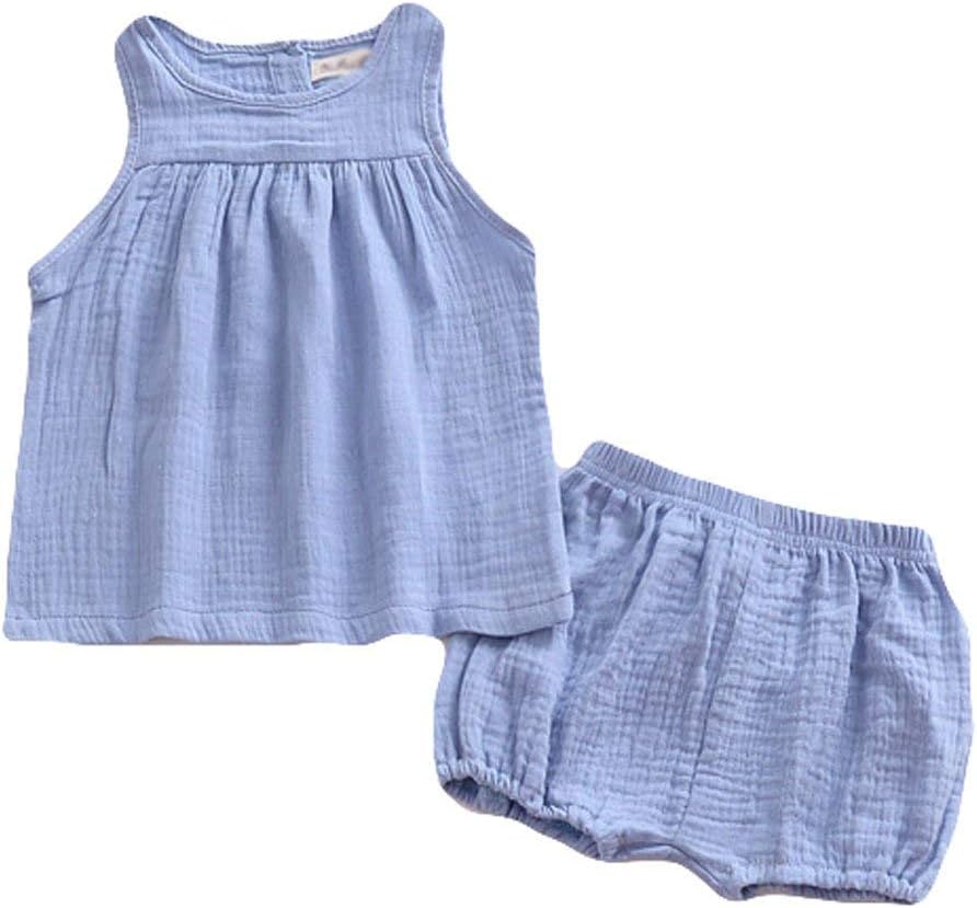 MODNTOGA Baby Outfits Unisex Girls Boys Cotton Linen Blend Tank Tops and Bloomers