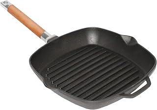 Grillpfanne Gusseisen Steakpfanne Bratpfanne Holzgriff abnehmbar (26 cm)